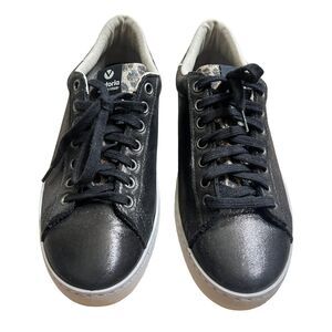 Victoria Leather Black Metallic Leopard Sneakers Sz 39 US 8 Made in Spain
